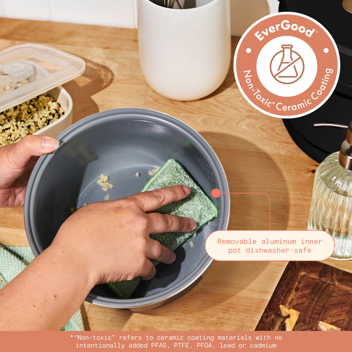 Beautiful 14-Cup Cooked, 6-Cups Uncooked Electric Rice and Grain Cooker, EverGood Ceramic Nonstick Coating, Thyme Green by Drew Barrymore