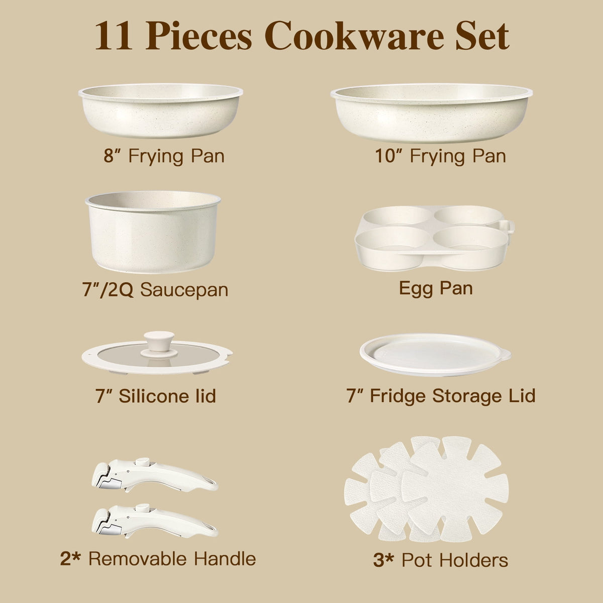 Gipp 11pcs Ceramic Cookware Sets, Pots and Pans Set Non Stick with Removable Handle, Oven & Dishwasher Safe,Induction Cookware