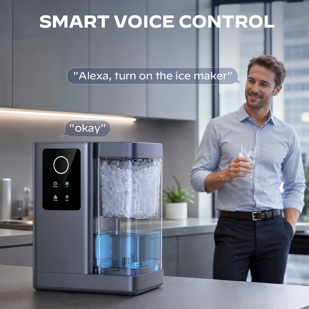 Philergo Nugget Ice Maker Countertop with App & Voice Control, Self-Cleaning Pebble Ice Machine, 3L Water Tank, 44 lbs/Day, Soft Ice in 8 Minutes, Quiet Portable Design for Home, Kitchen and Party