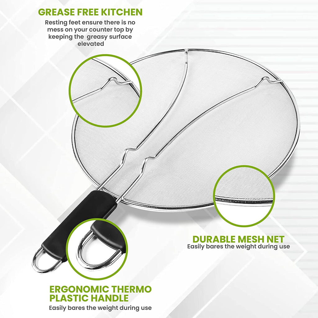 Kafoor 13 inch Grease Splatter Screen for Cooking with Soft-Grip|Splatter screen for frying pan|Works as a strainer
