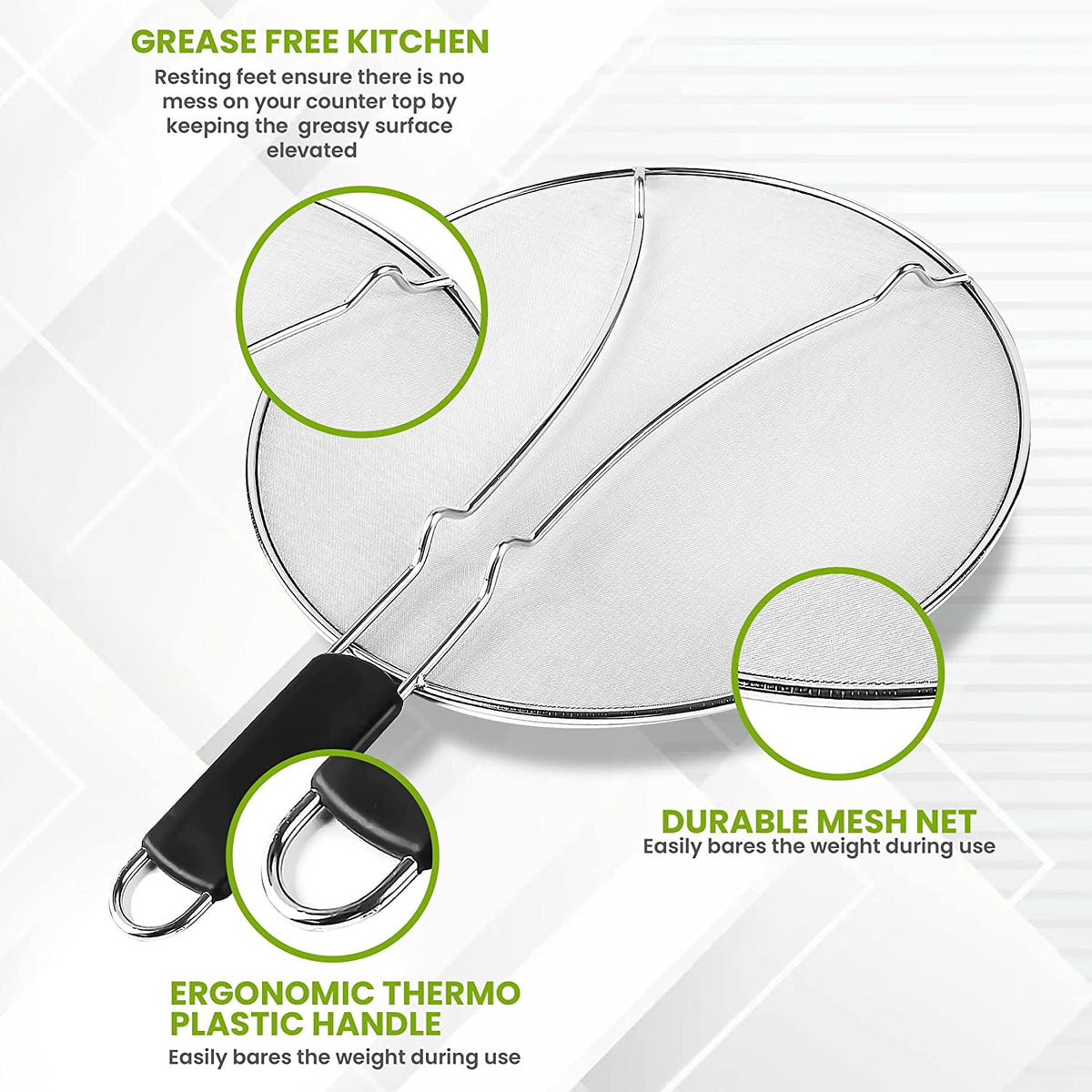 Kafoor 13 inch Grease Splatter Screen for Cooking with Soft-Grip|Splatter screen for frying pan|Works as a strainer