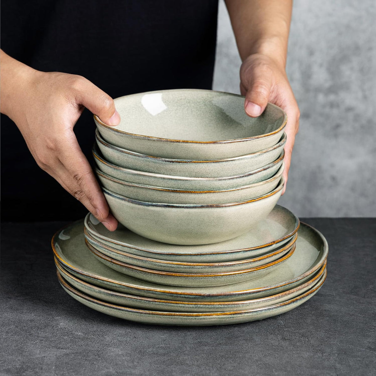 AmorArc Ceramic Cereal Bowls Set of 6, 24 oz Handmade Stoneware Bowls Set for Cereal Soup Salad, Stylish Kitchen bowls for Meal, Dishwasher & Microwave Safe, Reactive Glaze-Pearl White