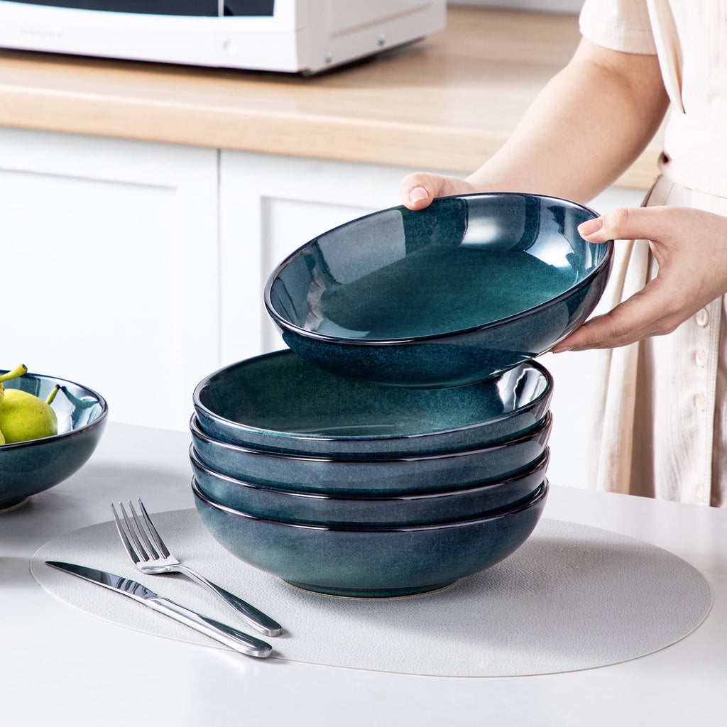 Malacasa Pasta Bowls Set of 6, 38 oz Procelain Salad Bowls, Large Serving Soup Bowls for Kitchen, Dishwasher & Microwave Safe, Green