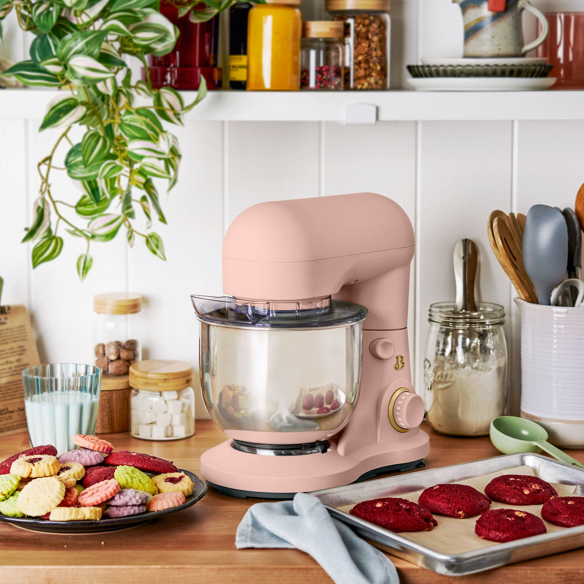 Beautiful 3.5 Qt Stand Mixer with Flat Beater, Dough Hook, Balloon Whisk, Chocolate by Drew Barrymore
