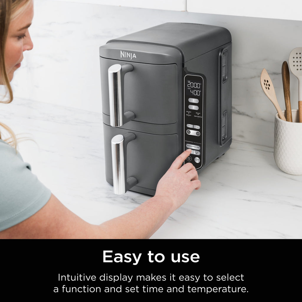 Ninja DoubleStack Air Fryer 8-Qt, 2 Baskets, Cook 4 Foods at Once, Space Saving, 4-in-1, SL200 Black