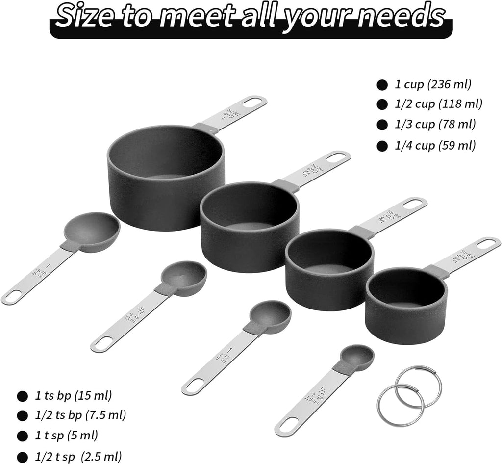 8Pcs Measuring Cups Set Measuring Spoons Set, Nesting Measure Cups with Stainless Steel Handle, For Measuring Dry and Liquid Ingredients Small Teaspoon with Plastic Head (Pink)