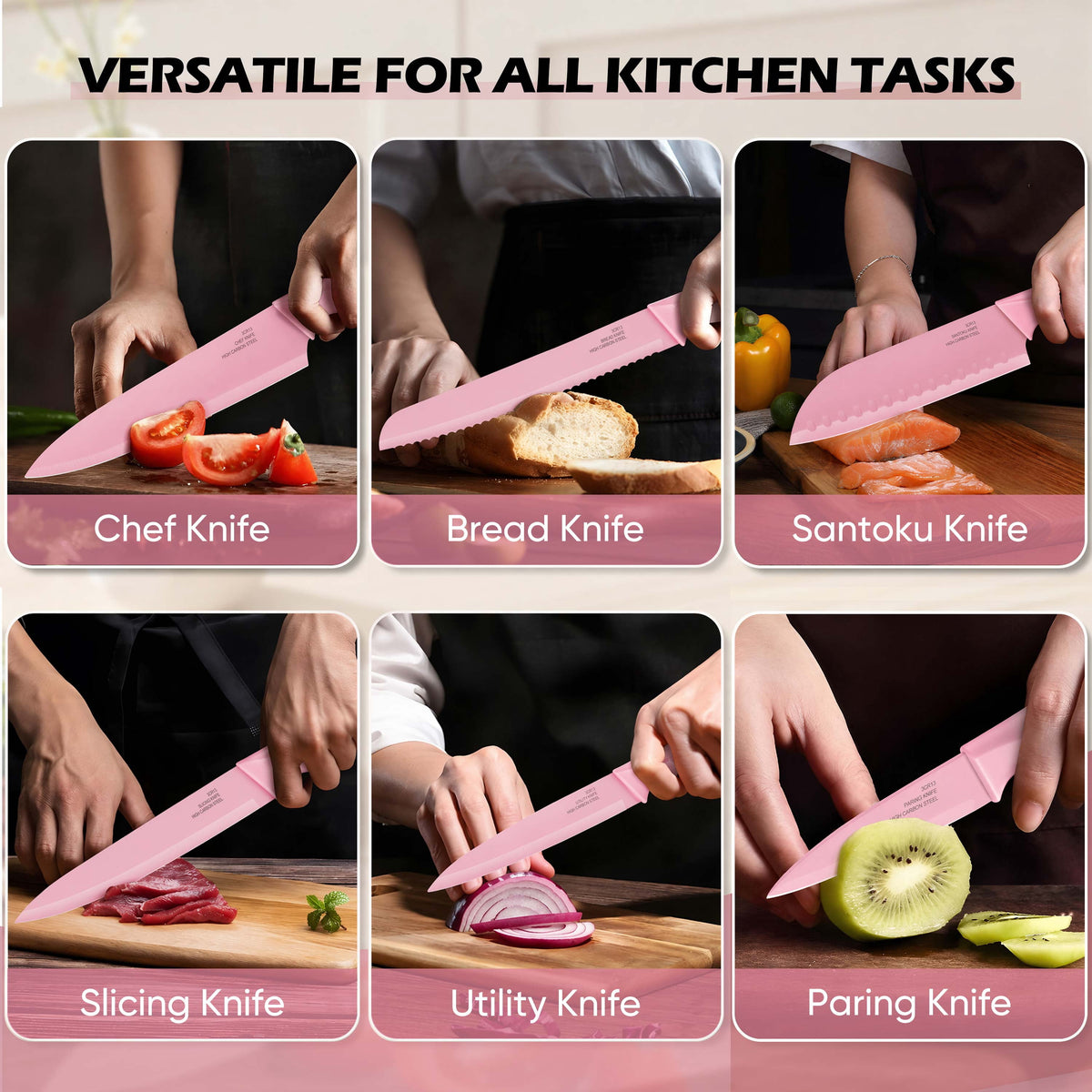 Vesteel Knife Block Set for Kitchen, 15-Piece High Carbon Stainless Steel Knives Set with Ergonomic Handle, Ultra-sharp & Rust Resistant, Walnut Brown