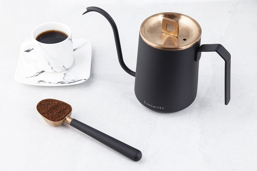 Easyworkz Stainless Steel Long Hollow Handle Coffee Scoop,7g Measuring Spoon for Ground Coffee and Loose Leaf Tea, Brass Gold