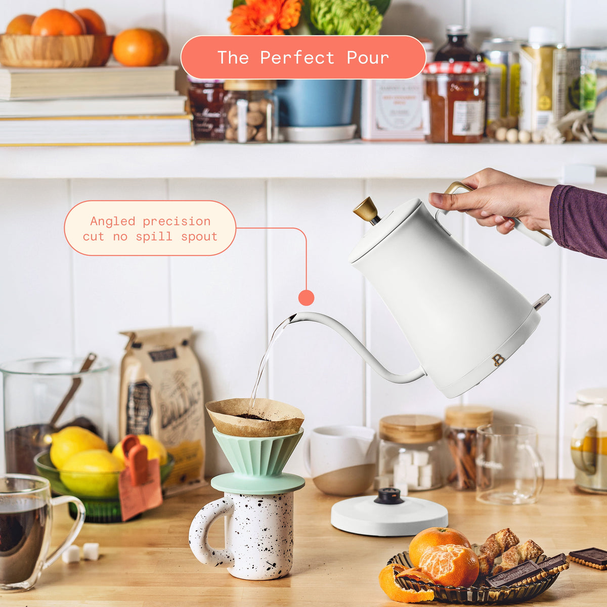 Beautiful 1-Liter Electric Gooseneck Kettle 1200 W, Chocolate by Drew Barrymore