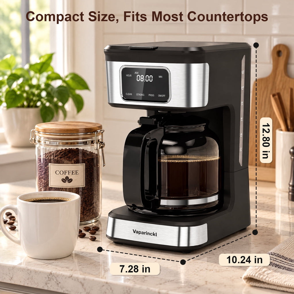 Vaparinckl 12-Cup Programmable Coffee Maker, Touch Screen, Auto Brew Timer & Shut-Off, Keep Warm, Black