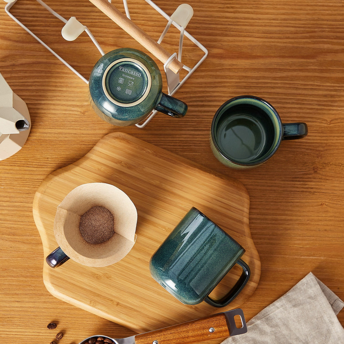 Malacasa Stoneware Coffee Mugs Set, 12 oz Coffee Cups Set of 4, Dishwasher & Microwave Safe, Green