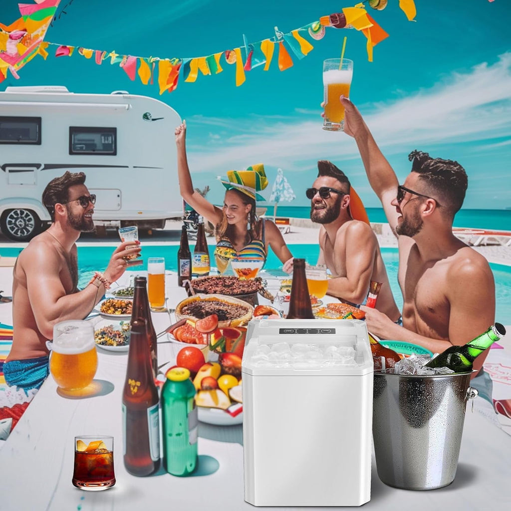Simenmax Ice Maker Countertop – 26lbs Desktop ice maker with Handle for Home, Kitchen, Office, Outdoors, RV, Camping, White