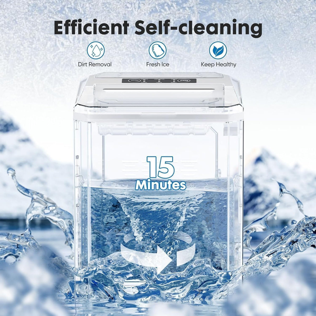 Ice Maker, Portable Countertop Icemaker Machine, Self Cleaning Quiet 2 Sizes Bullet Cubes Makers, 9 Cubes in 6 Mins, 26lbs/24Hrs with Ice Scoop, Basket for Home Kitchen Party,White