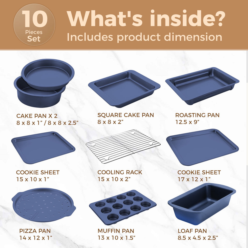 HONGBAKE 29-Pcs Nonstick Carbon Steel Bakeware Set, Baking Pan Set with Baking Sheets, Cake Pans, Loaf Pan & Muffin Pan, Grey