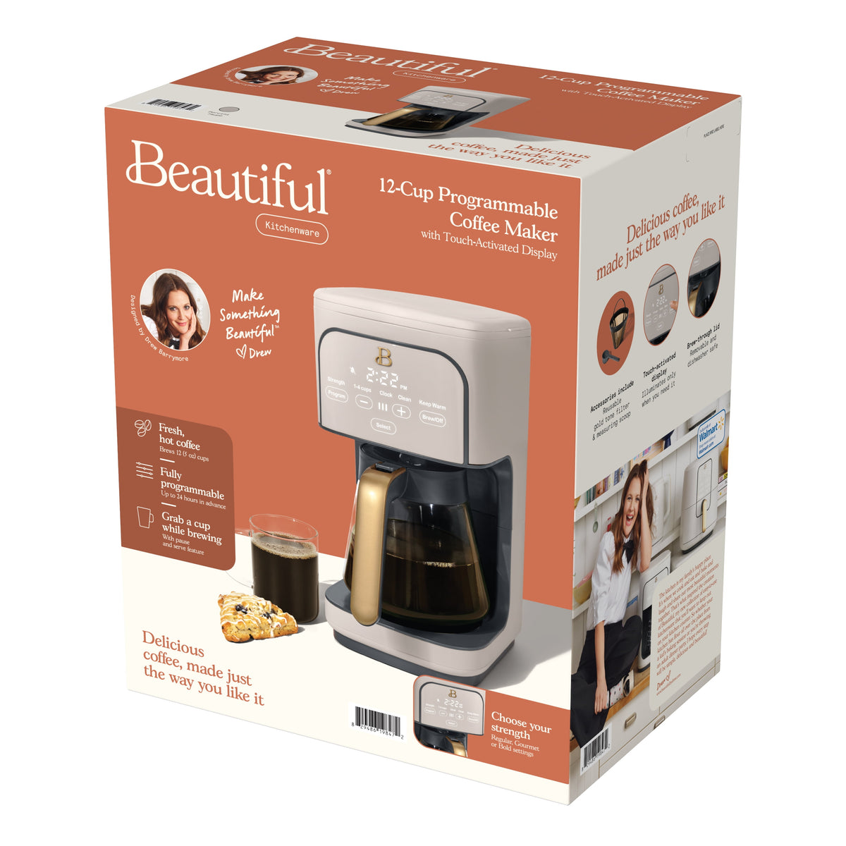 Beautiful by Drew Barrymore 12-Cup Programmable Coffee Maker, White Icing
