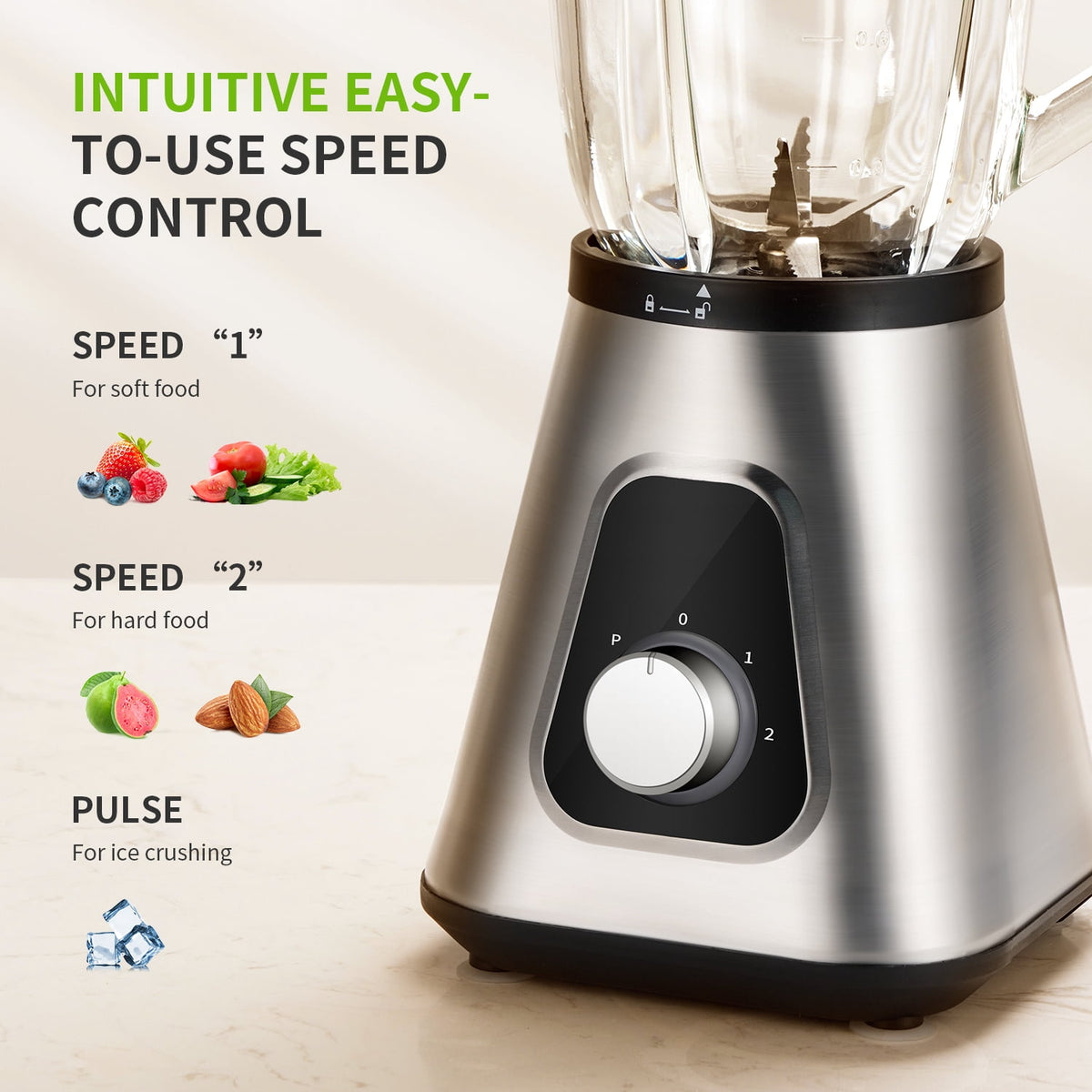 1200W Smoothie Blender, 52 Oz Countertop Blender for Shakes & 22 Oz Juicer Cup, 3 Adjustable Speed for Frozen Fruit Drinks, Smoothies, Sauces, Large Capacity