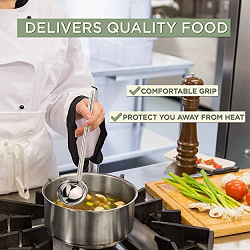 [2 Pack] 6 Oz Stainless Steel Soup Ladle - One-Piece Sauce Spatula with Hook Handles, Commercial Grade Serving Spoon, Kitchen Tool for Restaurant or Home Cooking, Mirror Finish, 14.25" Long