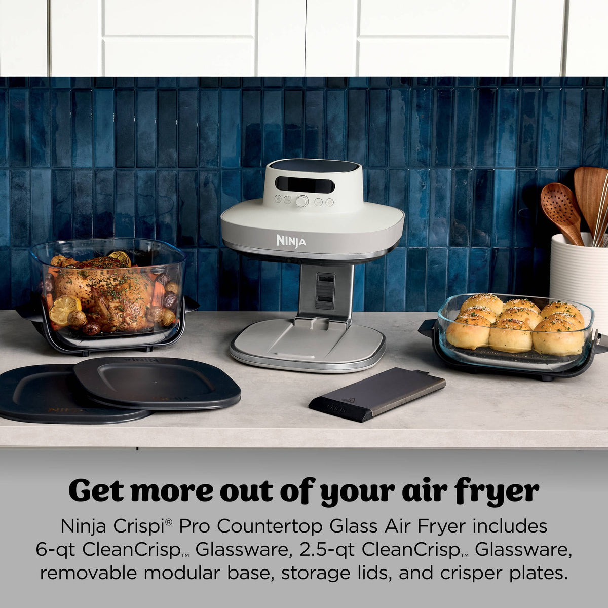 Ninja Crispi Pro Glass Air Fryer 6-Qt & 2.5-Qt, 6-in-1, Air Fry, Bake, Dehydrate, Dishwasher Safe, AS101LG Dove