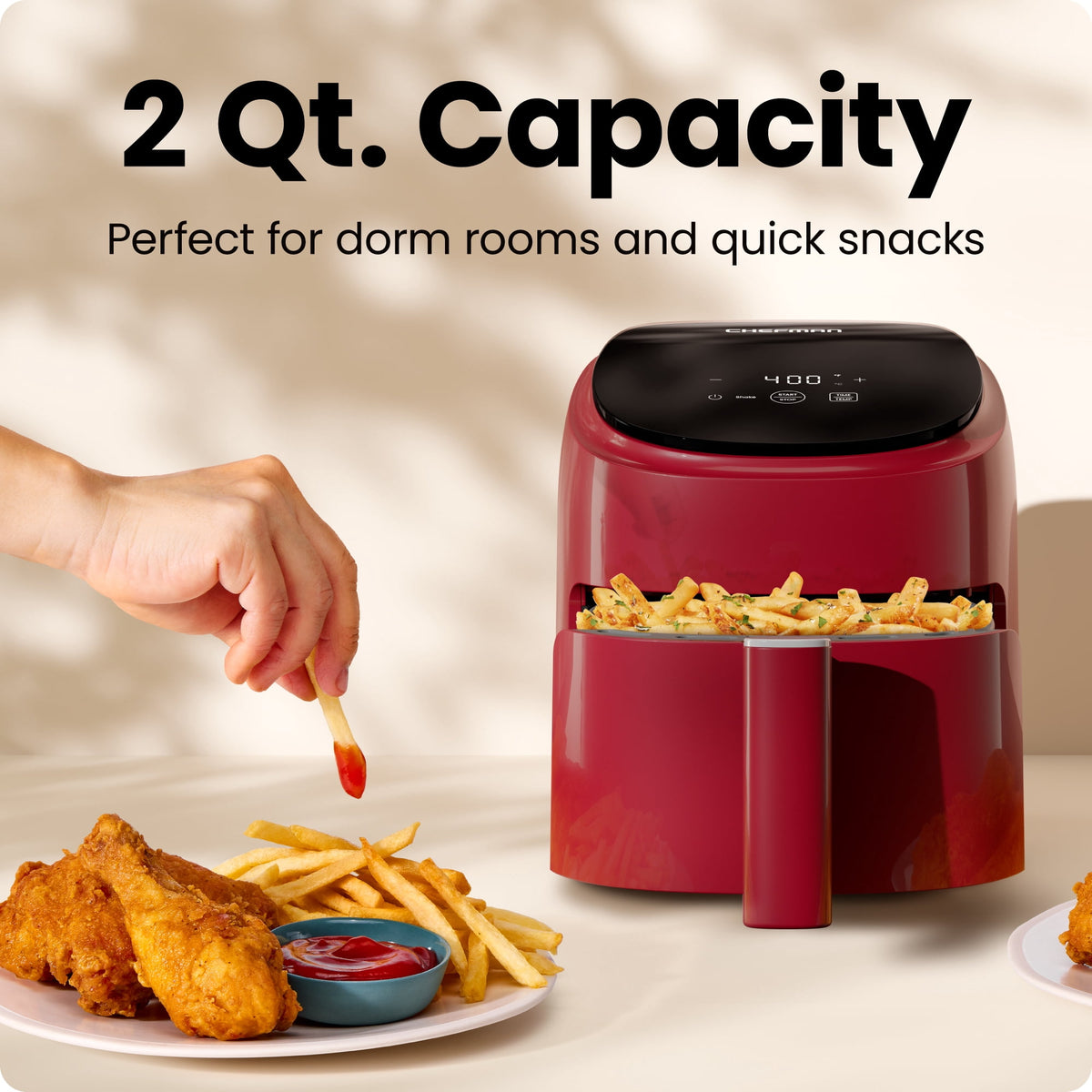 Chefman TurboFry 2-Quart Digital Air Fryer, Compact Design for Quick Meals, Dishwasher-Safe – Black