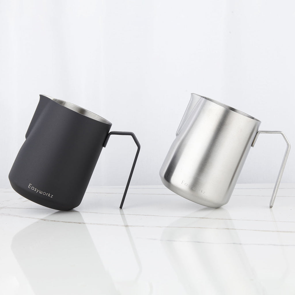 Easyworkz Espresso Milk Frothing Pitcher Heavy-Gauge Stainless Steel 20 oz Cappuccino Latte Art Cup, Brushed Silver