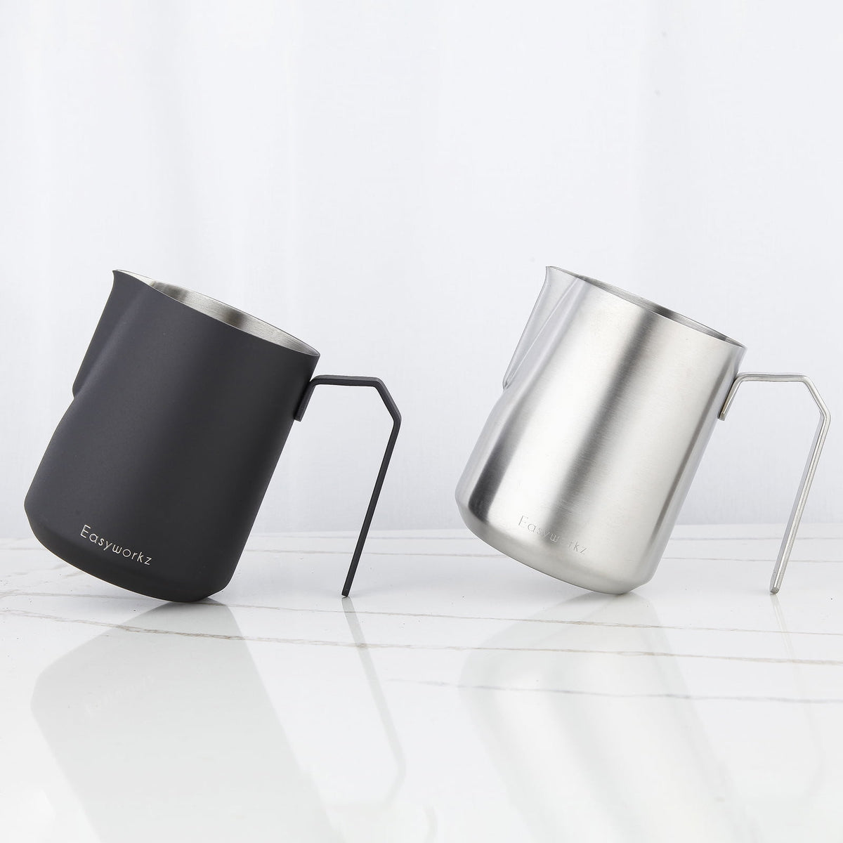 Easyworkz Espresso Milk Frothing Pitcher Heavy-Gauge Stainless Steel 20 oz Cappuccino Latte Art Cup, Brushed Silver