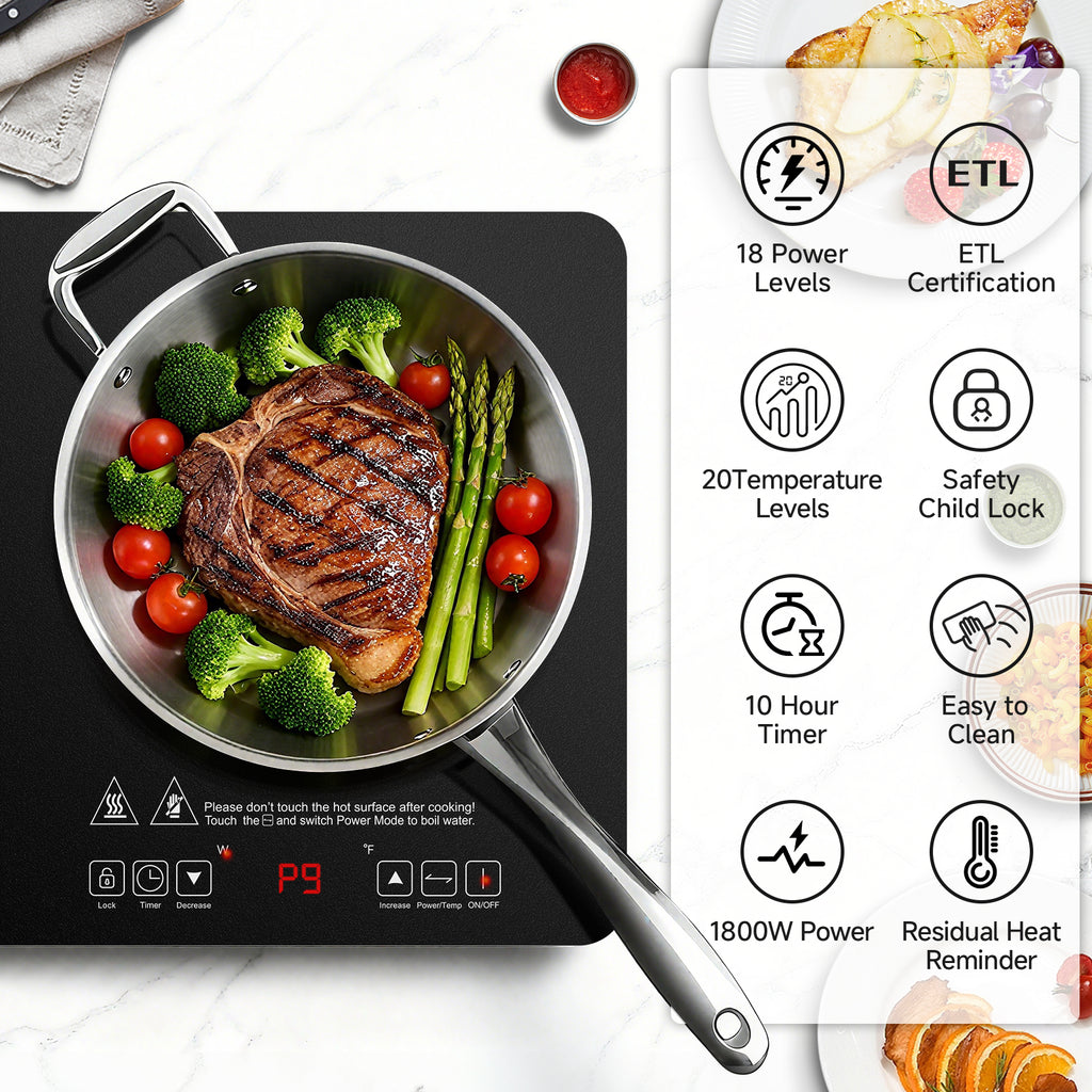 AMZCHEF Single Burner Portable Induction Cooktop 1800W Induction Countertop Burners with 6.8" Heating Coil, Black
