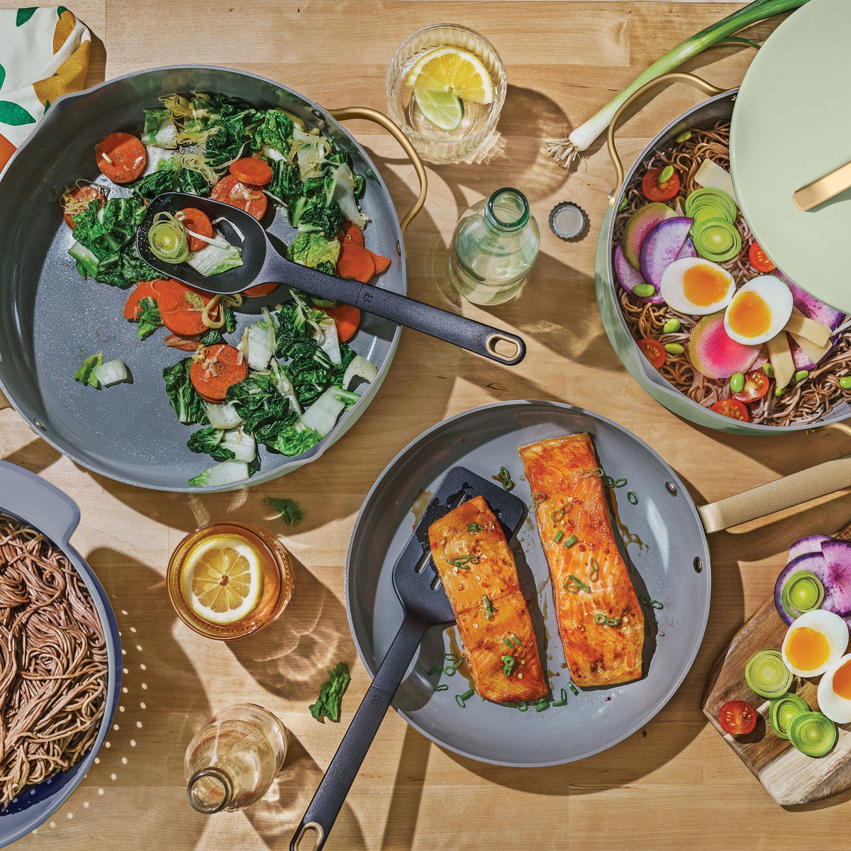 Beautiful 12-Piece Cookware Set, Pots and Pans with Strainer Lids and EverGood Ceramic Nonstick Coating, White Icing by Drew Barrymore