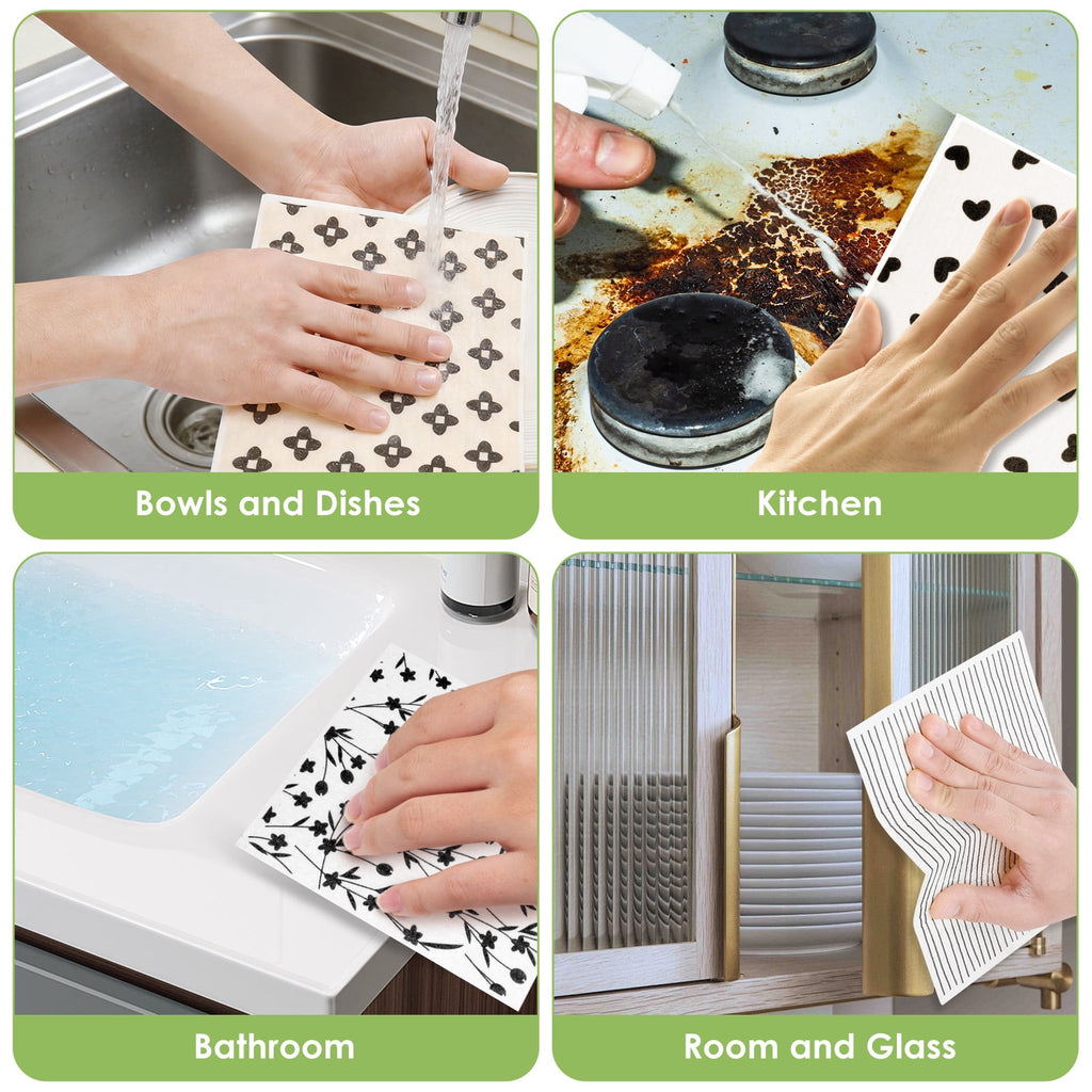 10 Pcs Swedish Dishcloths Reusable Kitchen Dish Towels Absorbent Dishcloths Washable Cellulose Sponge Cloths Quick Drying Cleaning Cloths Soft Kitchen Dish Cloth, 7.7 x 6.7in