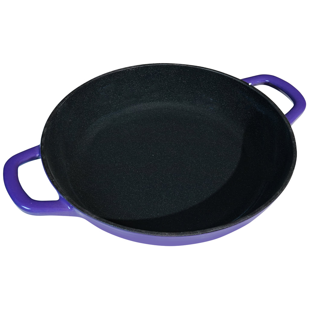 Flavehc Braiser Enameled Cast Iron Braiser 3 qt Braiser Pan with Lid Purple Shallow Cast Iron Casserole Braiser Pan with Handels