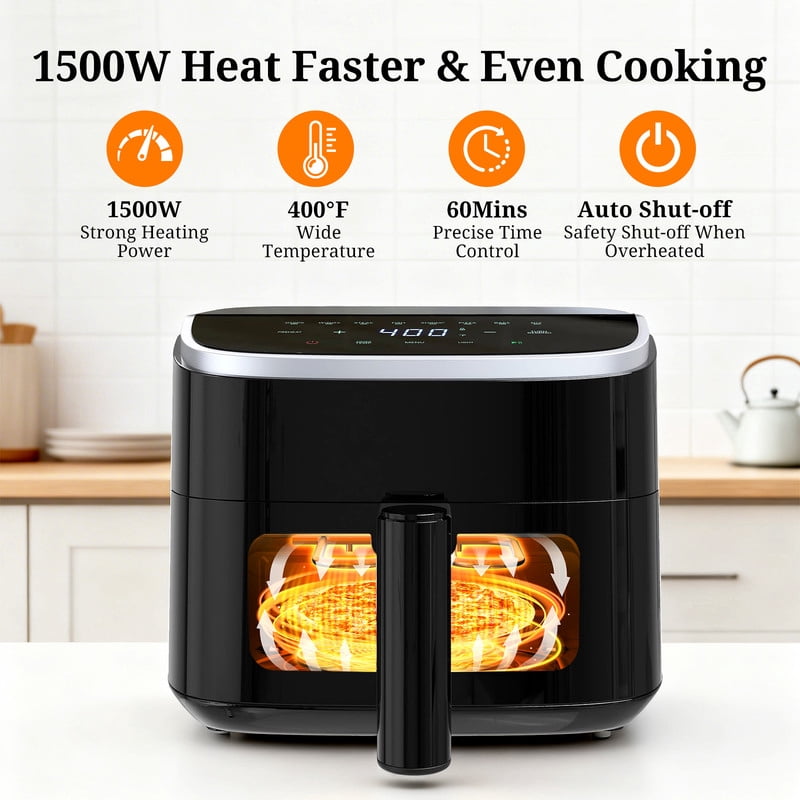 Simenmax Air Fryer, 6-Quart with Viewing Window, 12-in-1 Functions - Air Fry, Roast, Reheat, Dehydrate, Bake, Steam, and More, 400°F Max Temperature, Gray
