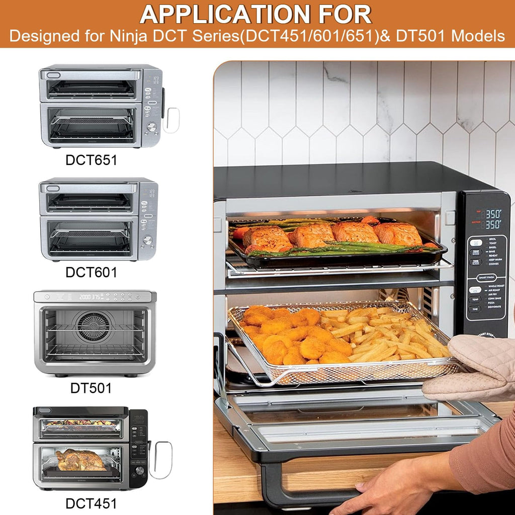 Air Fryer Replacement Parts for Ninja Flip Toaster Oven & Air Fryer SP151, 13.8''× 10.6'' Air Fryer Accessories Basket Grill Rack Crumb Tray Drip Pan