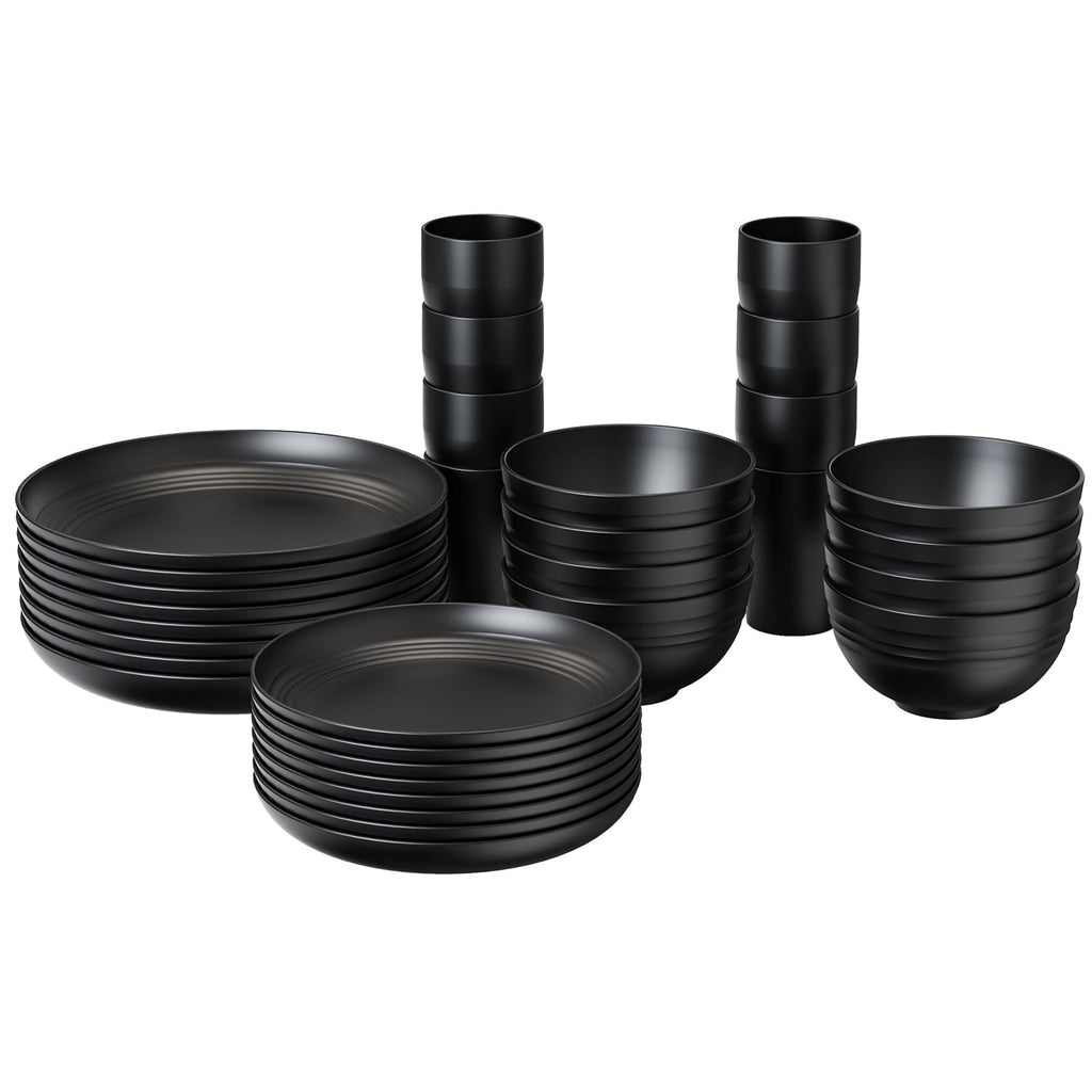 TINANA Wheat Straw Dinnerware Sets, Service for 8, 32 PCS Unbreakable Dinnerware,Microwave Dishwasher Safe - Black