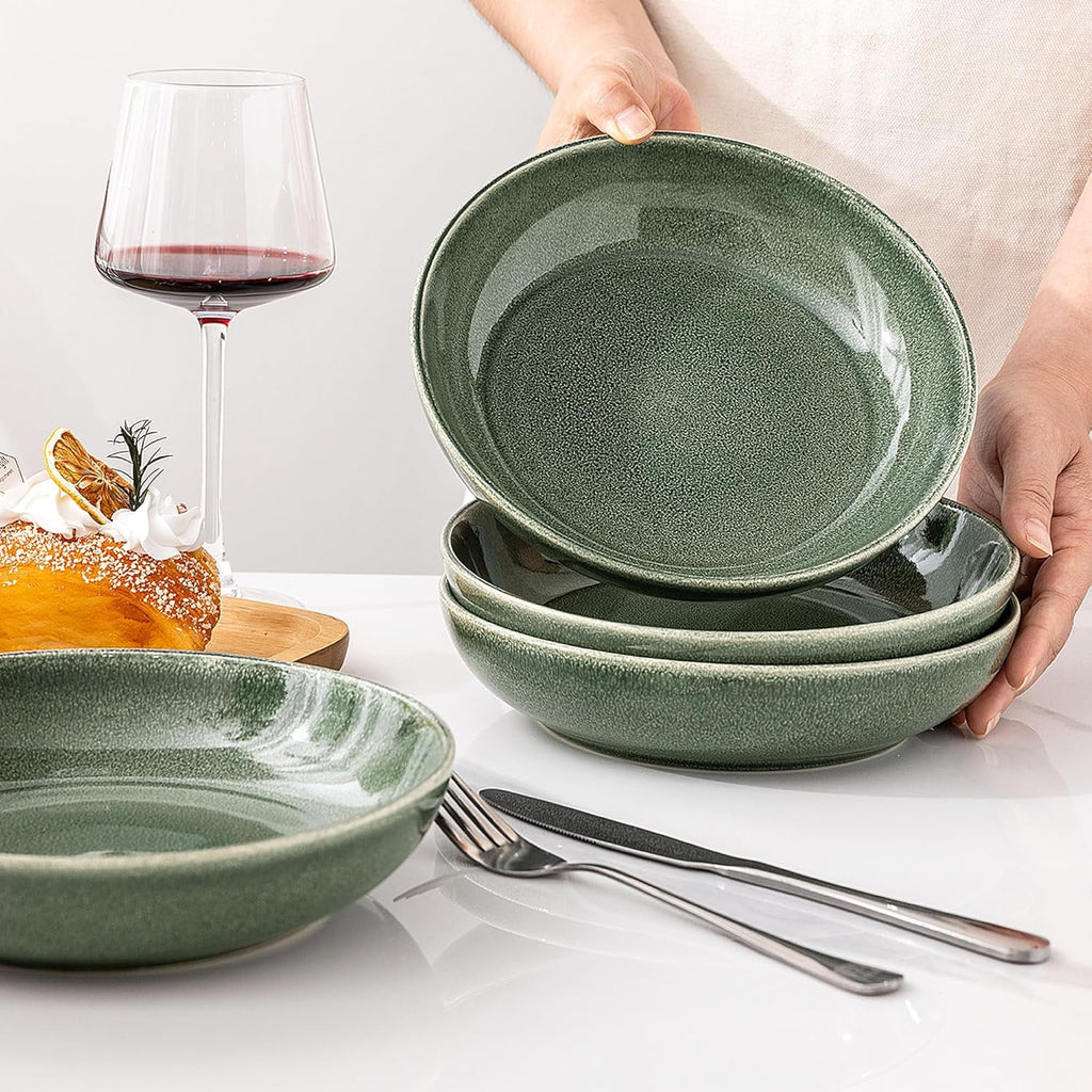 AmorArc 8.5'' Large Ceramic Pasta Bowls Set, 36oz Stoneware Bowls Set of 6 for Kitchen, Reavtive Glaze Bowls-Microwave,Dishwasher Safe for Pasta,Salad,Oatmeal-Ceylon Blue