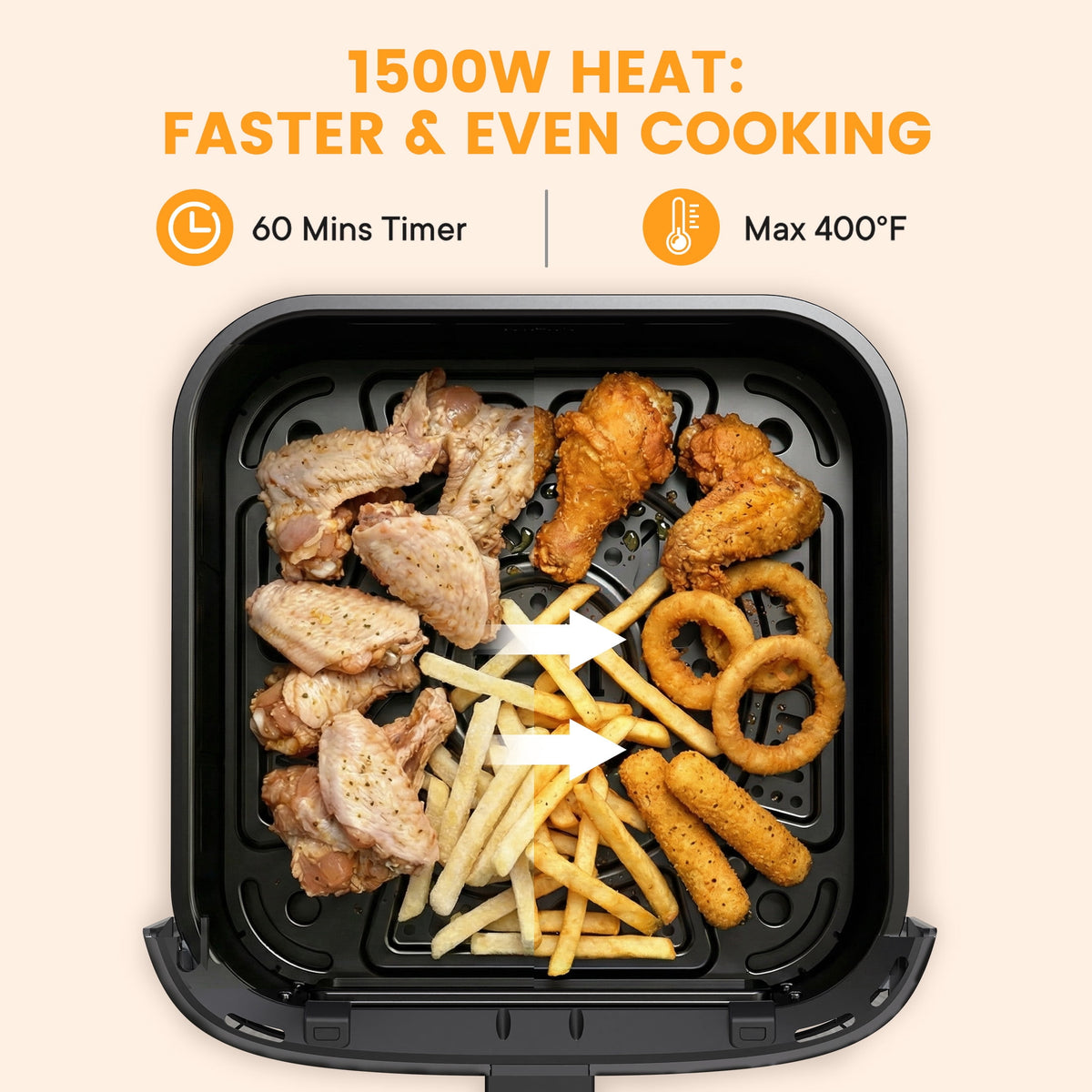 EDX 4QT Air Fryer, 1500W Digital Touchscreen with 8 Presets, Visible Window, Flip Reminder, Nonstick Dishwasher-Safe Basket, Black