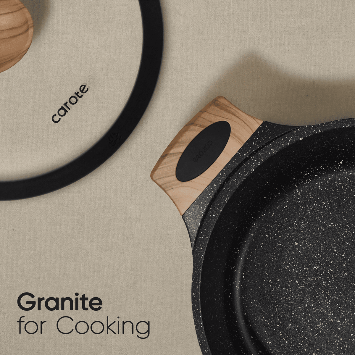 CAROTE 19-Piece Ceramic Pots and Pans Set, Nonstick Cookware Set with Lids, Induction Compatible, Oatmeal
