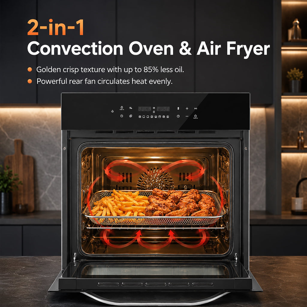 24" Built-In Electric Single Wall Oven, 2.7 Cu. ft. Stainless Steel Convection Oven with Air Fry & Rotisserie, 8 Functions