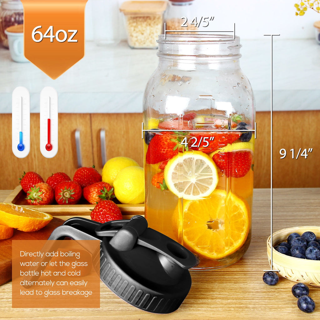 VA1KENE Glass Pitcher with Lid, Mason Jar Pitcher with Spout and Handle for Lemonade, Iced Drinks, and Sun Tea 64oz Gray
