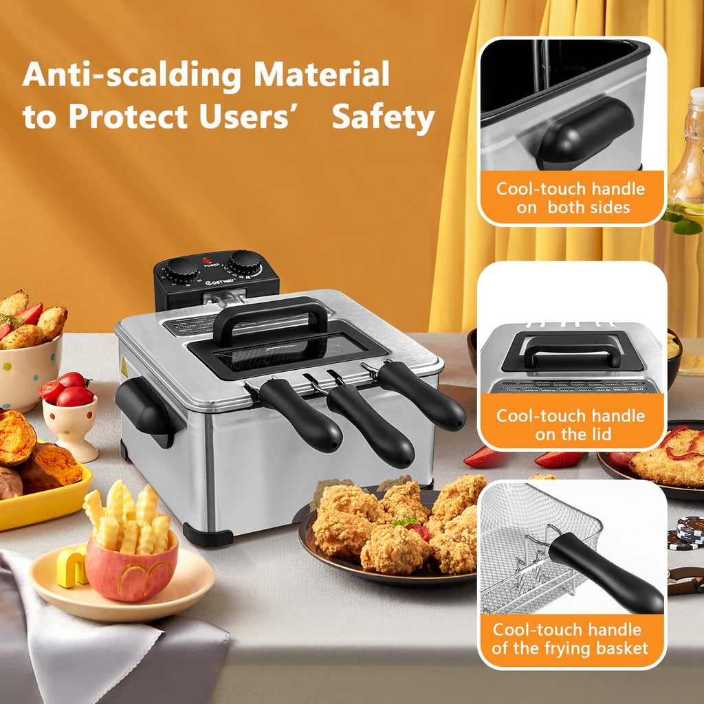 Costway Electric Deep Fryer 5.3 QT/21-Cup Stainless Steel 1700W with Triple Basket Silver
