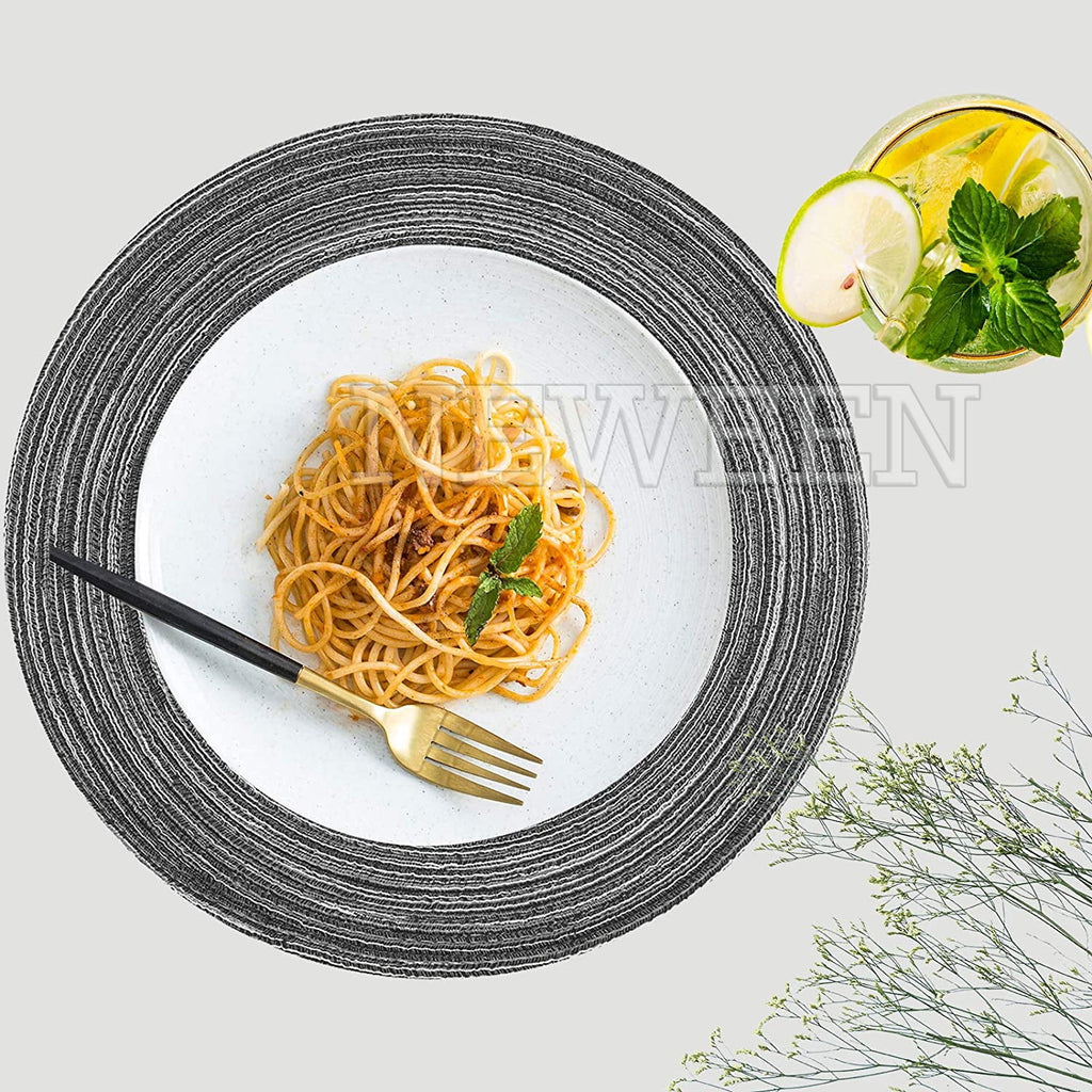 NEWEEN 15" Round Placemats Set of 6 Braided Fabric Heat Resistant Washable Table Mat for Kitchen for Kitchen Party Decor