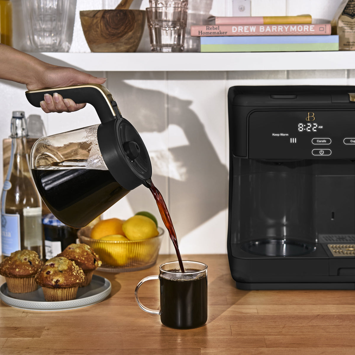 Beautiful by Drew Barrymore Multi-Brew 12-Cup Programmable Drip & Single-Serve Coffee Maker, White Icing