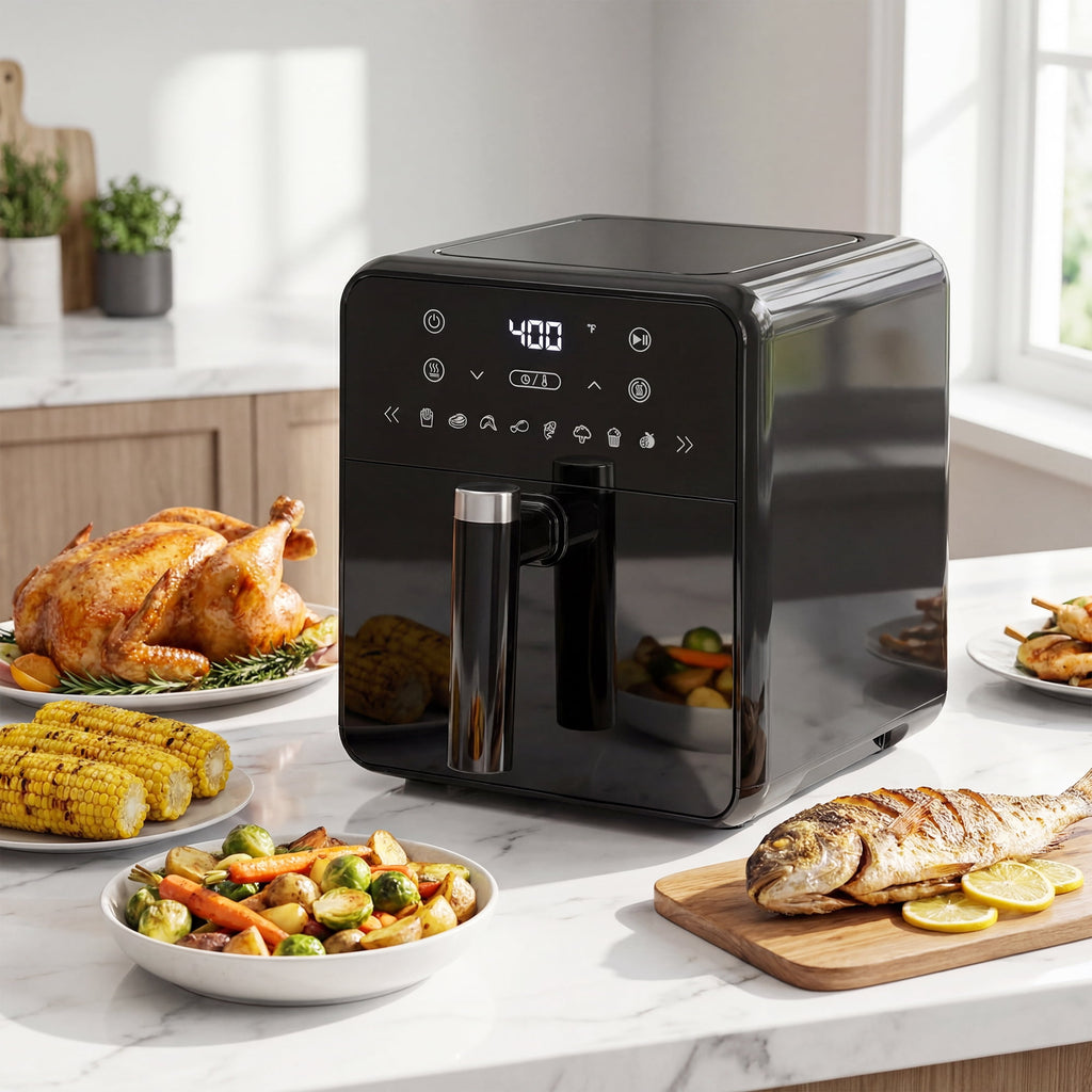 4QT Air Fryer with 8 Cooking Presets, Air Fry, Roast, Bake, Reheat, Dehydrate, Flip Reminder, 1200W, 140-400°F, Compact Design