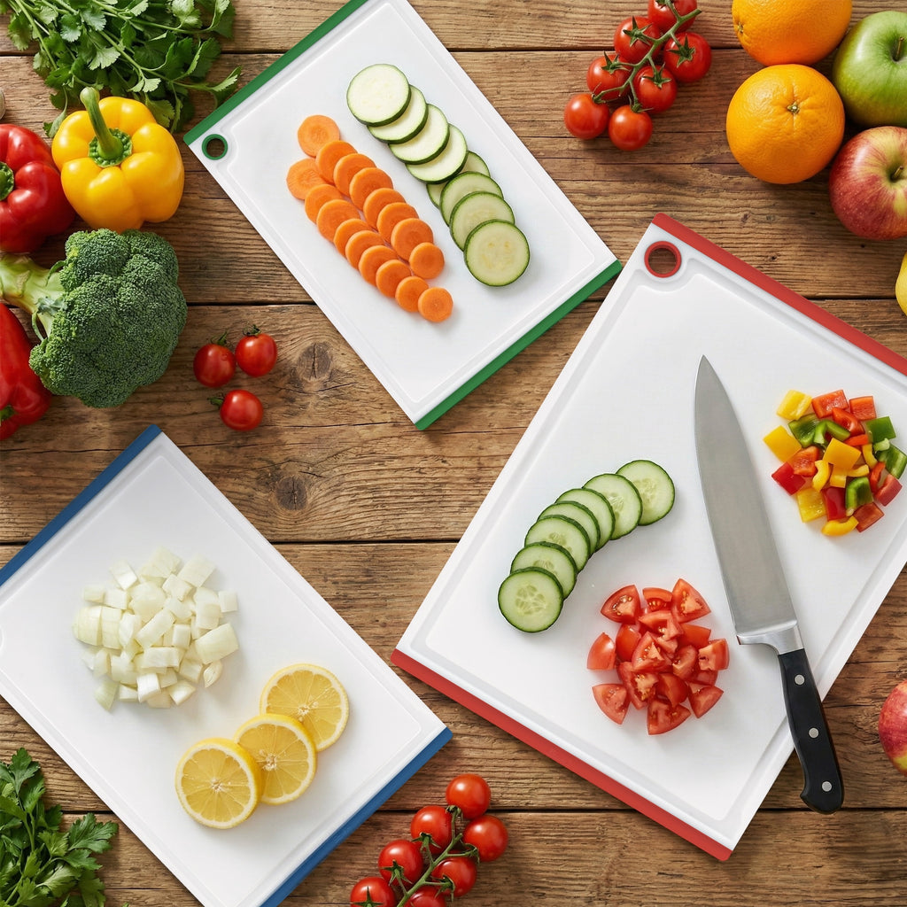 Kikcoin 3-Piece Plastic Large Cutting Boards Set for Kitchen, Chopping Board with Non-slip Feet and Juice Grooves