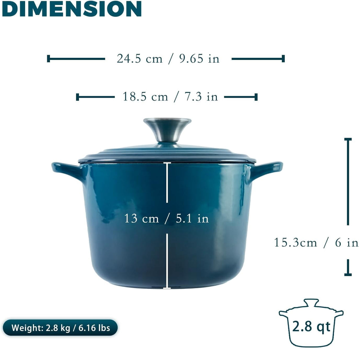 Flavehc Dutch Oven Pot with Lid 2.8 qt Cast Iron Dutch Oven for Bread Baking Slateblue Enameled Cast Iron Rice Pot with Handels