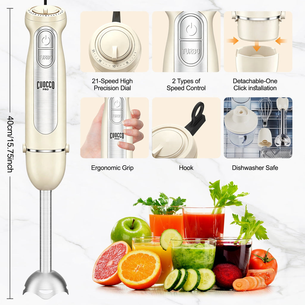 1100W Immersion Blender, 21-Speed Hand Blender with Turbo Mode, 5-in-1 Stick Blender for Smoothies, Baby Food, Soups, Purees, Black