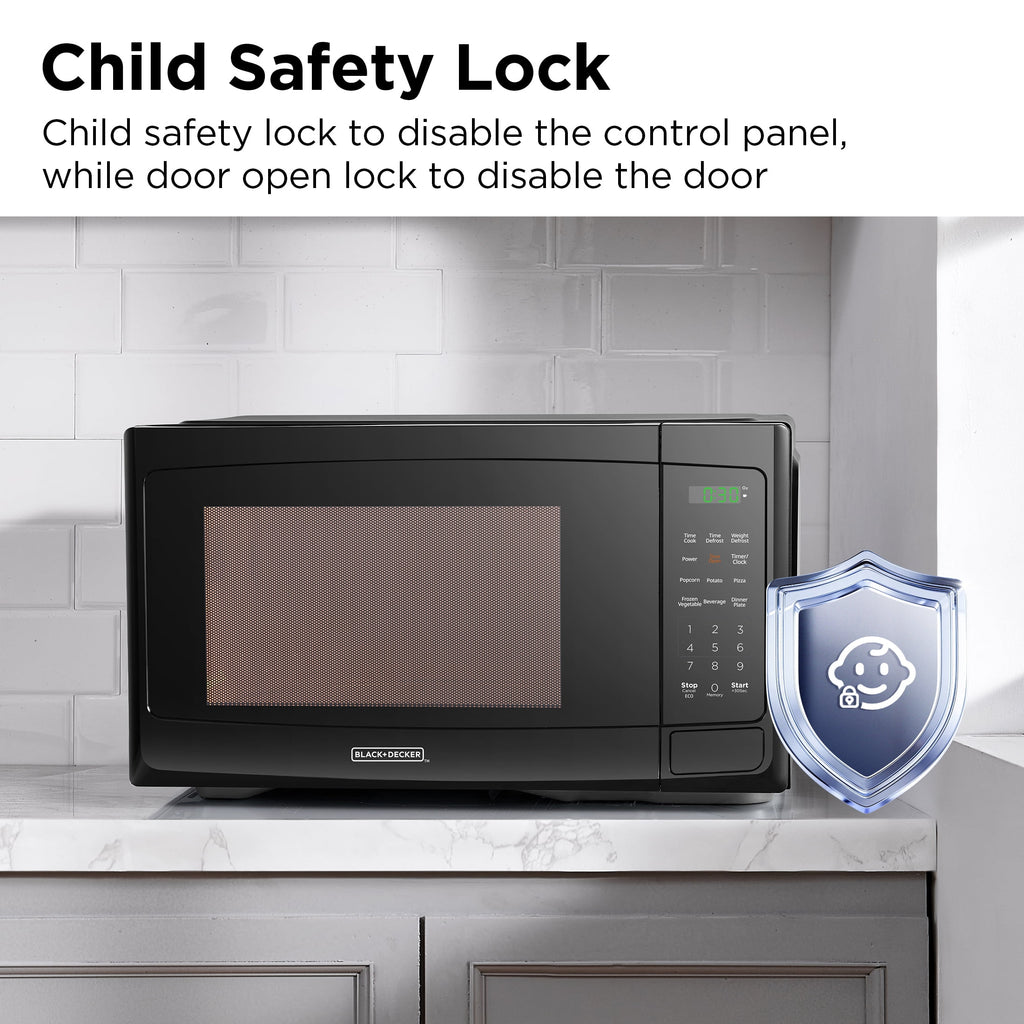 BLACK+DECKER 0.7 Cu Ft LED Digital Microwave Oven in Black with Child Safety Lock