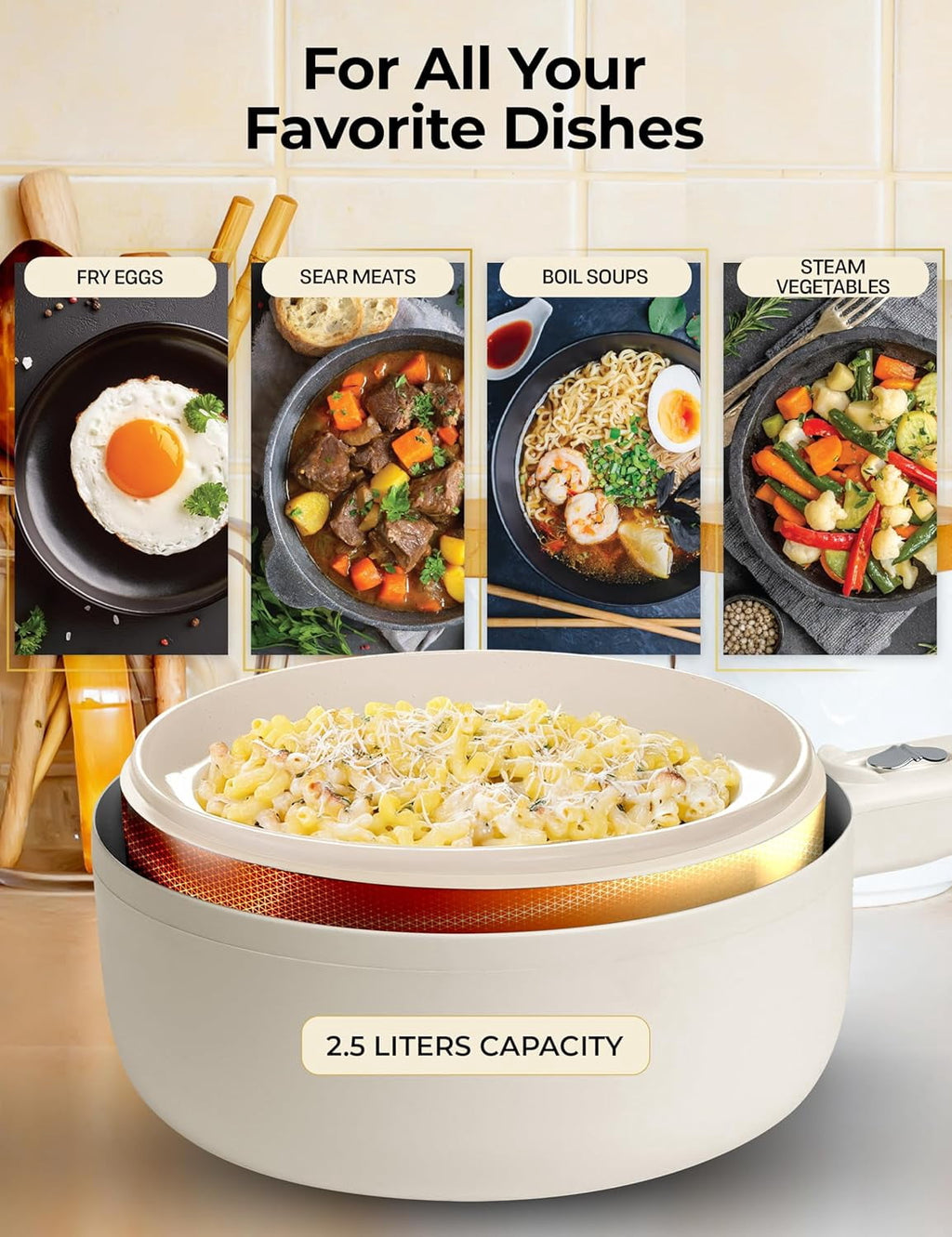Ceramax Electric Hot Pot 1.5L Nonstick Ceramic Skillet Pan, Electric pot Mini Cooker with Lid, Hot Pot Electric Steamer for Frying Eggs Ramen, Electric Skillet, As Seen on TV