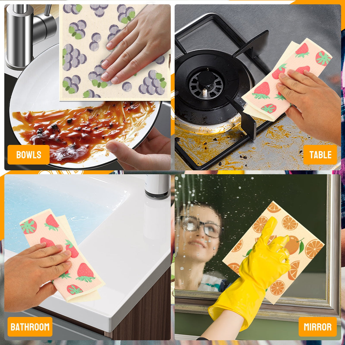 Xiyztok Kitchen Swedish Dishcloth 10 Pack Reusable Paper Towel Non Scratch Swedish Kitchen Towel Absorbent for Wiping Countertop Glass Ceramic