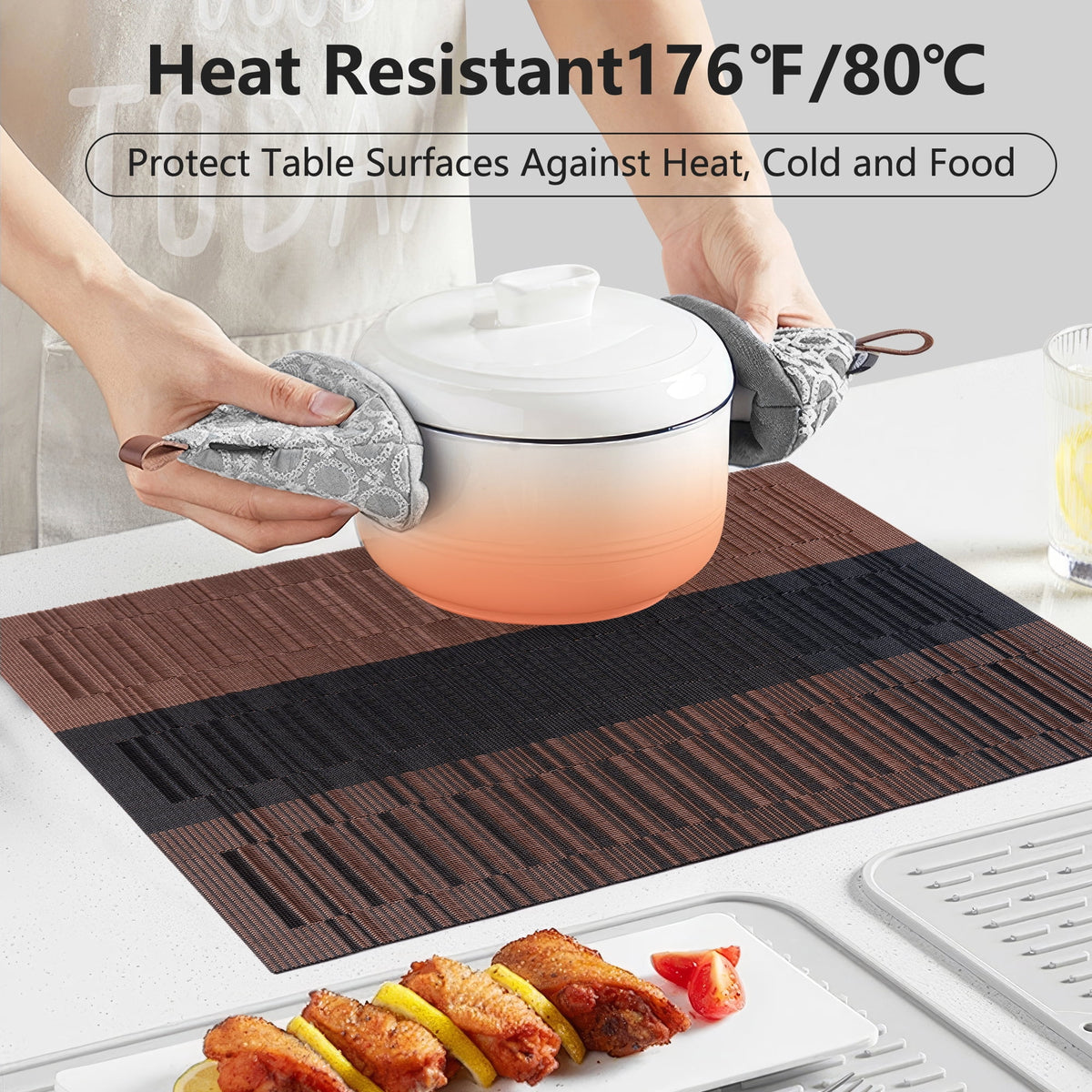 VCVCOO Navy Blue Placemats Set of 4 - Easy Clean Washable PVC Vinyl Placemats - Wipeable Heat Resistant Woven Table Mats for Dining Table - 12x18 inch