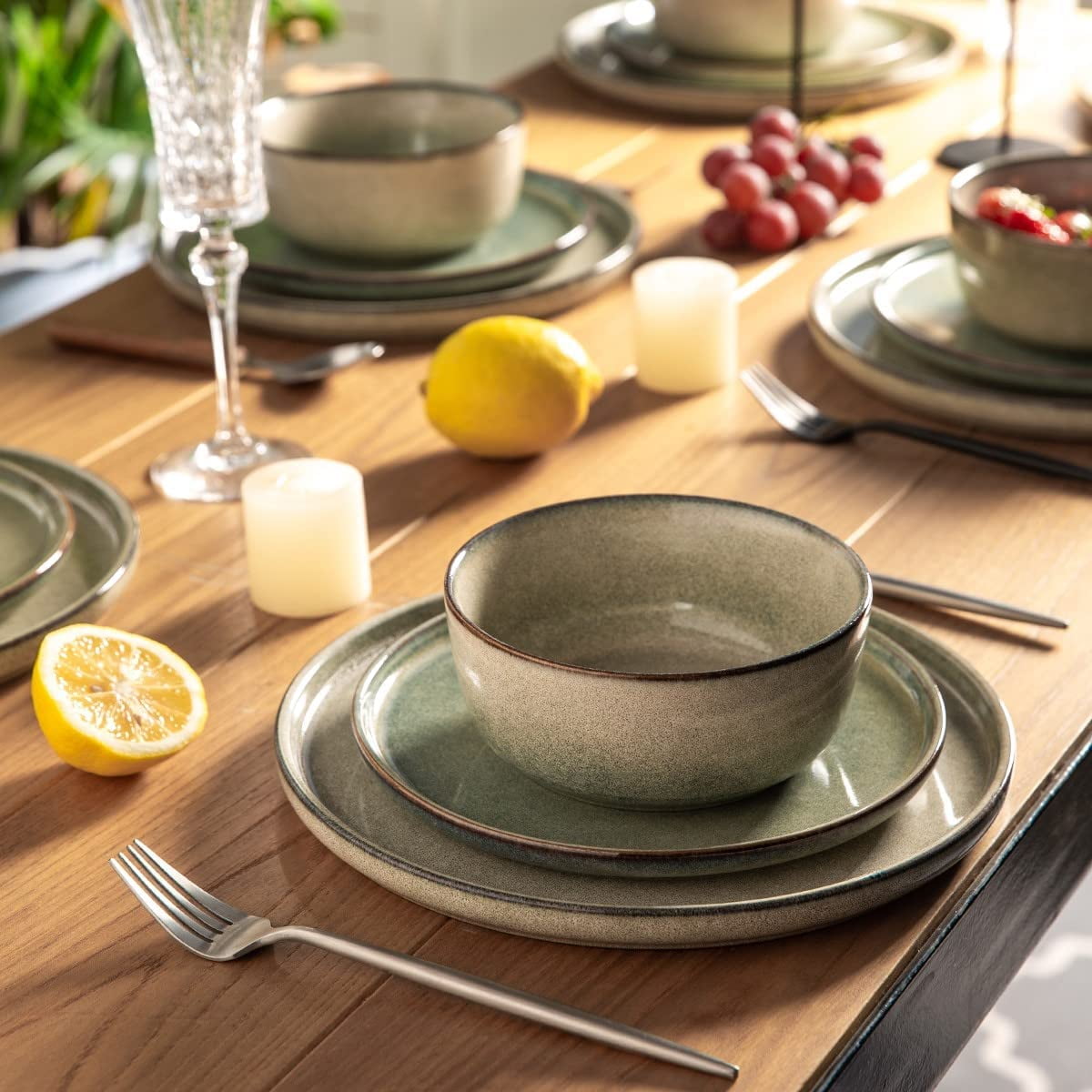 AmorArc Ceramic Plates Set of 6, 8.5 Inch Handmade Reactive Glaze Stoneware Plates set for Dessert, Salad, Appetizer, Dinner, Microwave & Dishwasher Safe, Scratch Resistant-Pearl White