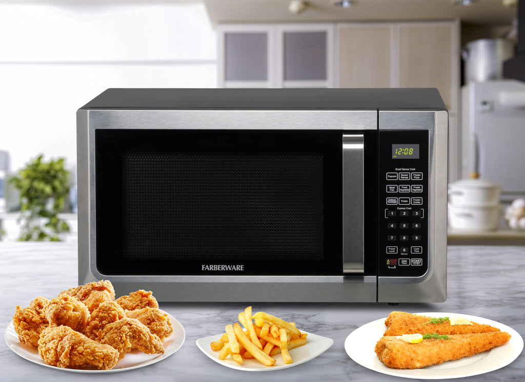 Farberware 1.1 cu ft Microwave Oven, 1000W Professional Countertop Microwave Oven, Stainless Steel